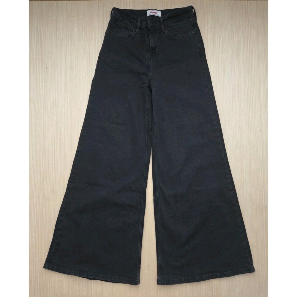 Wrangler High Rise Wide Leg Stretch Black Wash Denim Jeans Size 2 / 26x30